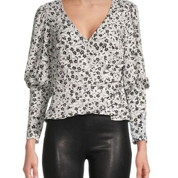 NWT ASTR Ivory Black Ditsy Wrap Blouse Sz M - Picture 9 of 9